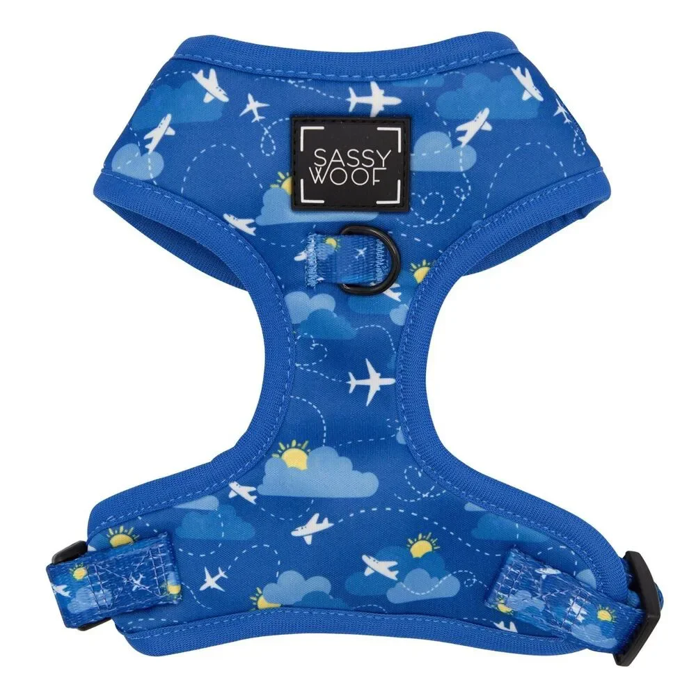 Sassy Woof Adjustable‎ Comfort Dog Harness Blue Airplane Travel Size XL